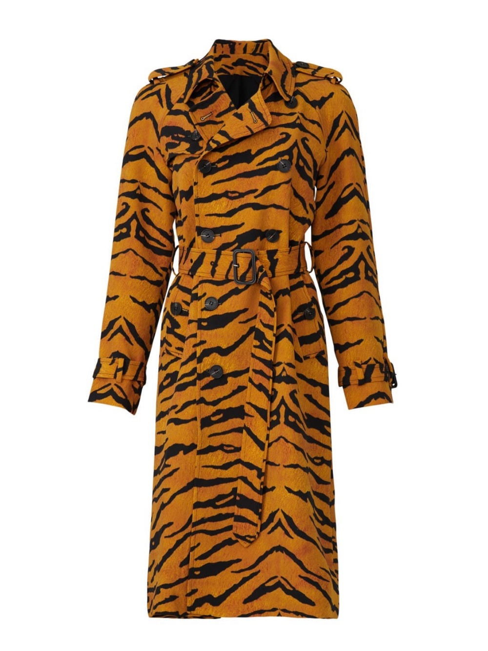 Adam Lippes Black and Gold Tiger-Print Trench Coat - Picture 2 of 10